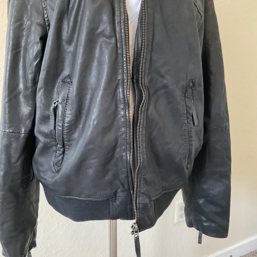 Luciano Natazzi Leather Bomber Jacket Mens L Black Flight Moto Vintage - Picture 2 of 8